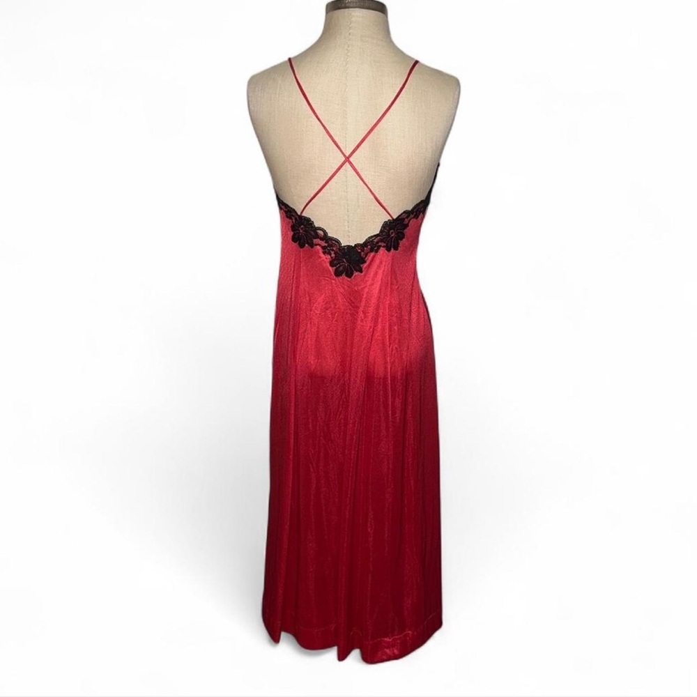 Undercover Wear Vintage Silk Feel Slip Dress Gown Red Black Lace Trim Goth Sexy - Picture 4 of 6